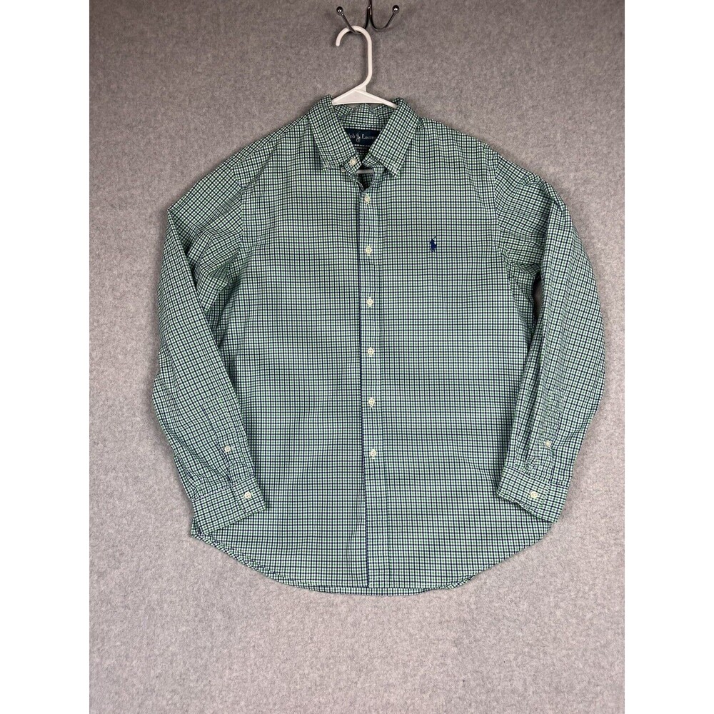 Polo Ralph Lauren Shirt Men’s Large Custom Fit Button Up Green Gingham Plaid
